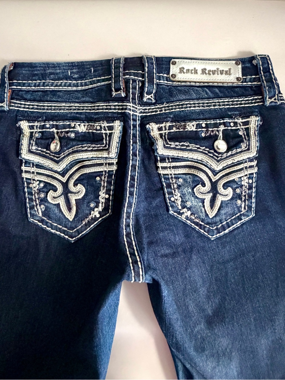 Rock Revival Jeans Womens Size 26 Kai Skinny Y2K Dark Blue Denim Embellished - Picture 5 of 13